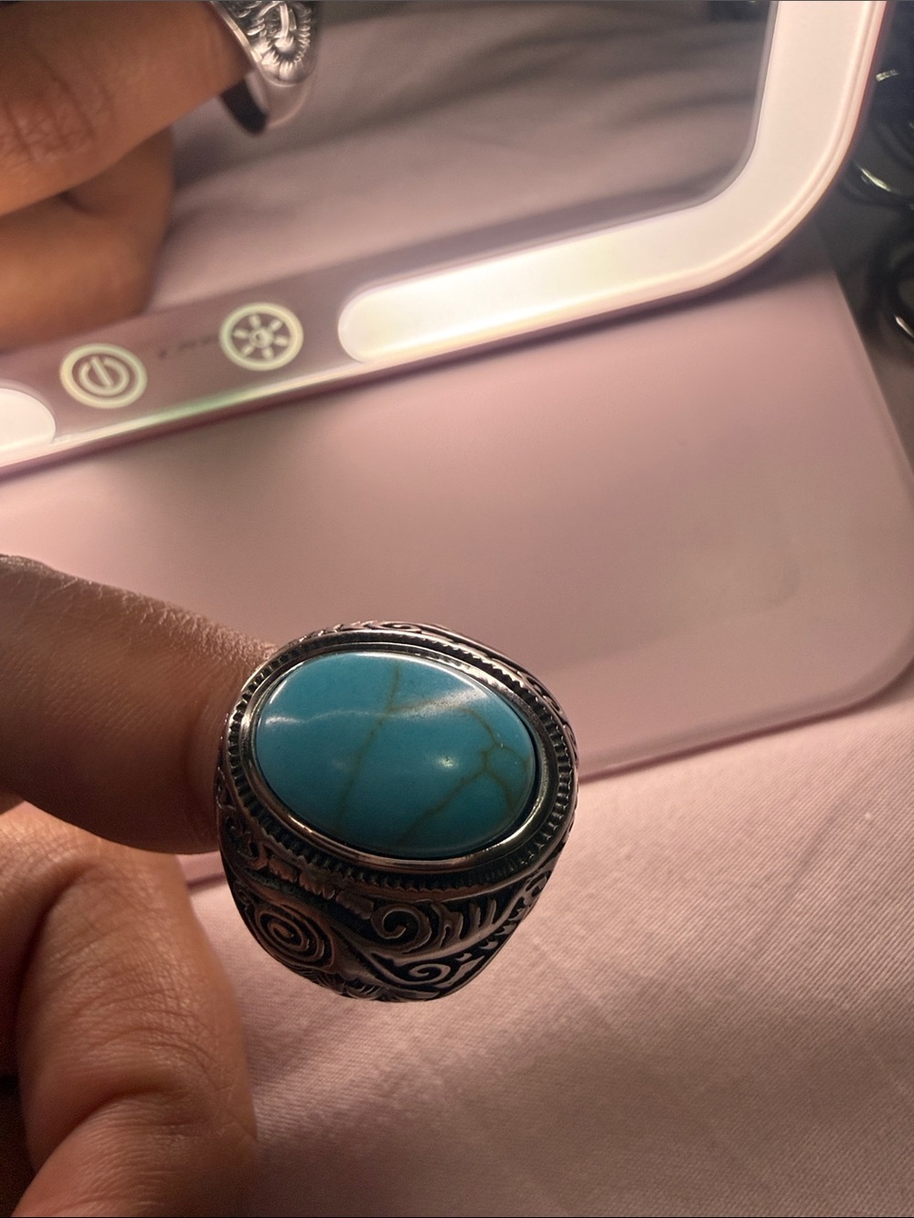 Turquoise Stone Men's Statement Ring - Blue. Available 2, size 11 each